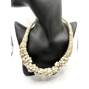 Macrame Shell Tan White Natural Stone Necklace Women Choker Tribal Ethnic Boho
